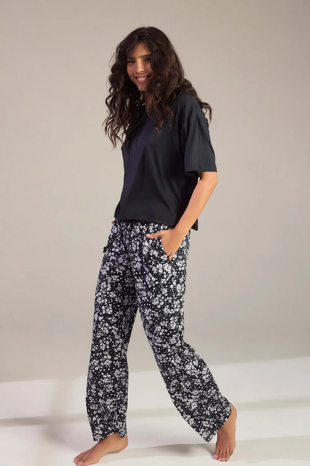 Soft Touch Pyjama Set - Black Floral