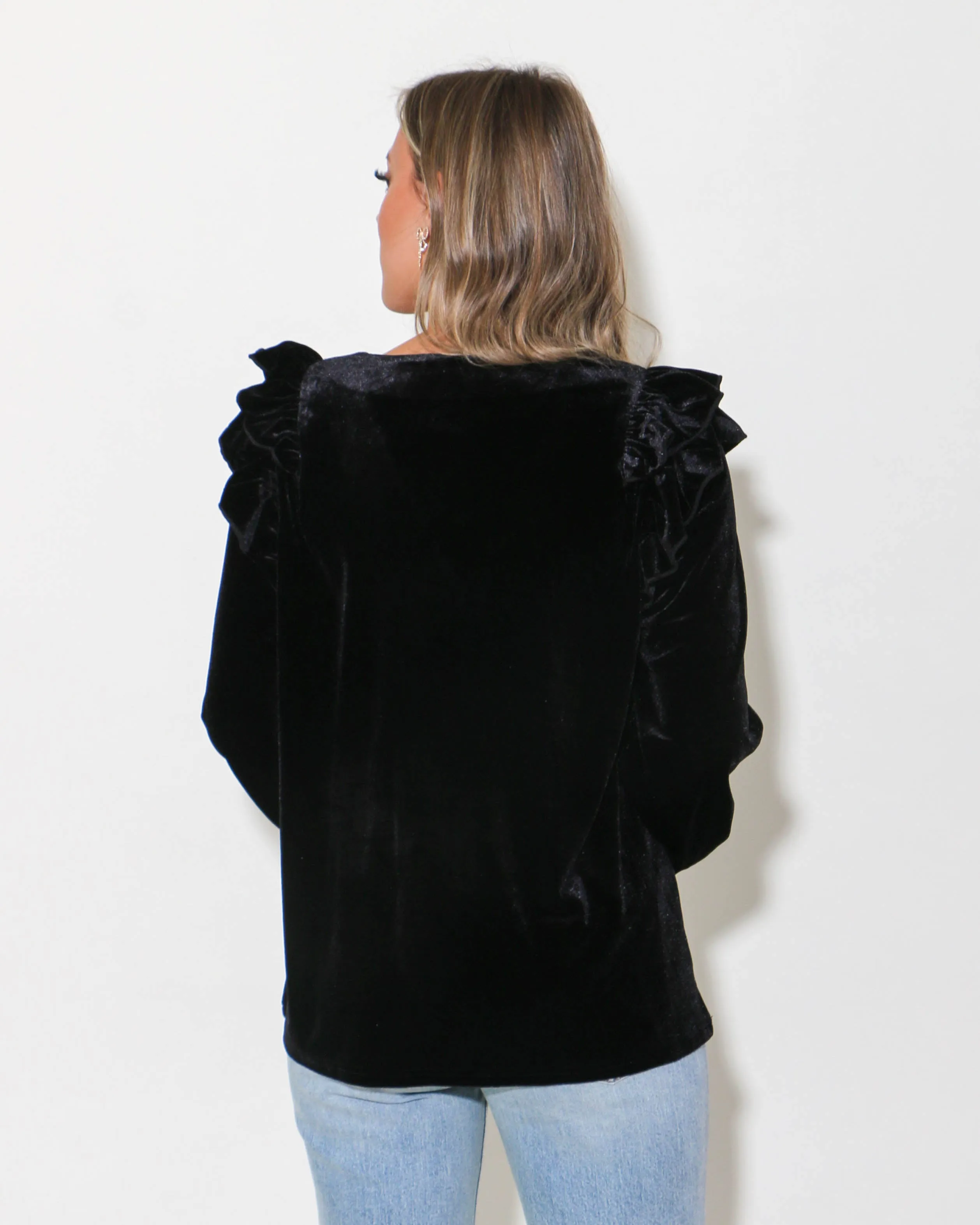 Velvet Long Sleeve Ruffle Top