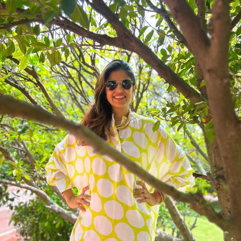 White Polka & Lime Green Shirt Dress Tunic